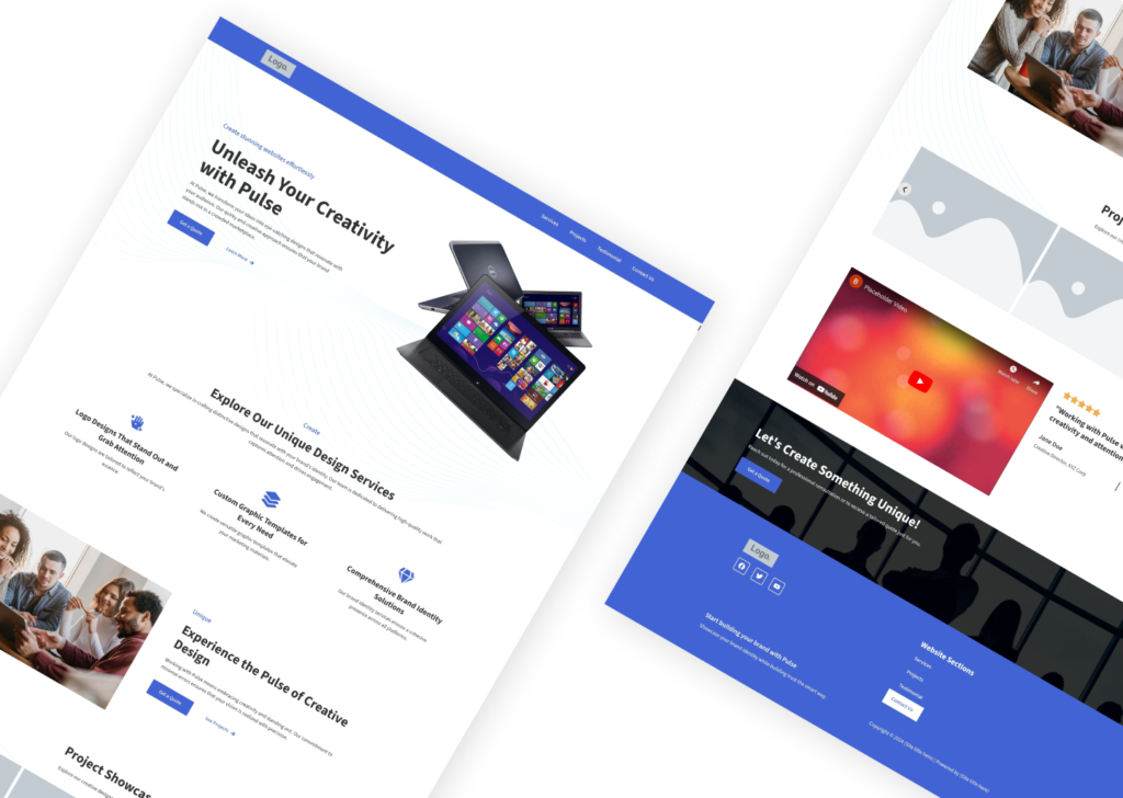 A mockup of the WordPress template title "Pulse"